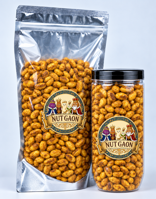 Nutgaon Hing Jeera Edamame in a transparent pouch and jar